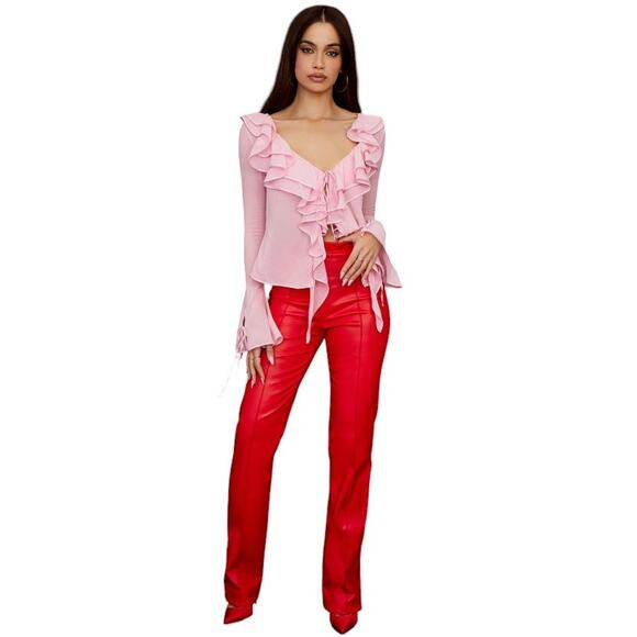House of CB Elenaora Vegan Leather Trousers in Scarlet Red, Size Large - Picture 2 of 10